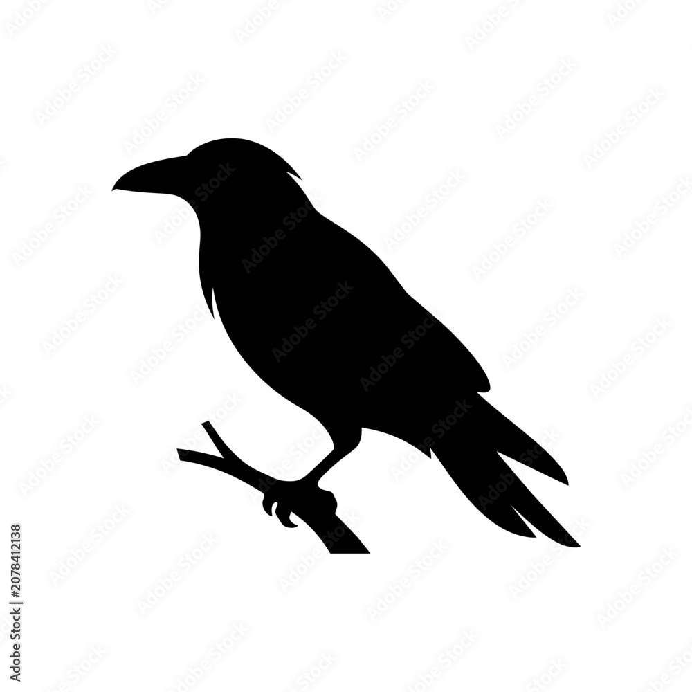 Fototapeta premium A black silhouette of a bird perched on a branch.