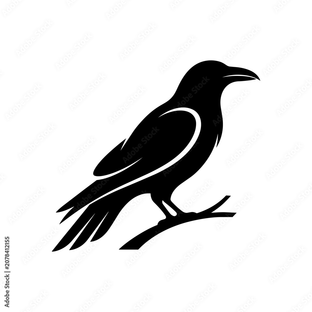 Fototapeta premium A crow silhouette perches on a branch in a natural setting.