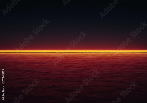 A stark abstract visual study of boundary and transition, featuring a simple horizon line separating broad fields of intense color, backdrop, transition, atmospheric