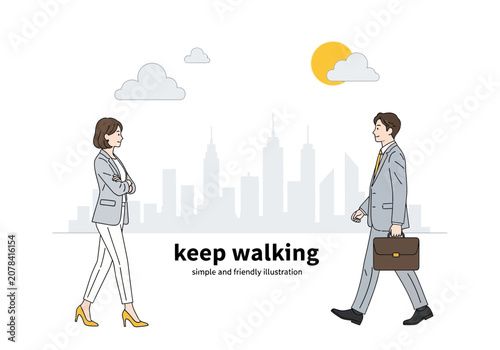 Business man and woman walking in the city