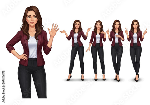 Set of business woman character in various poses