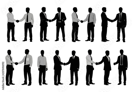 Set of business people silhouettes shaking hands