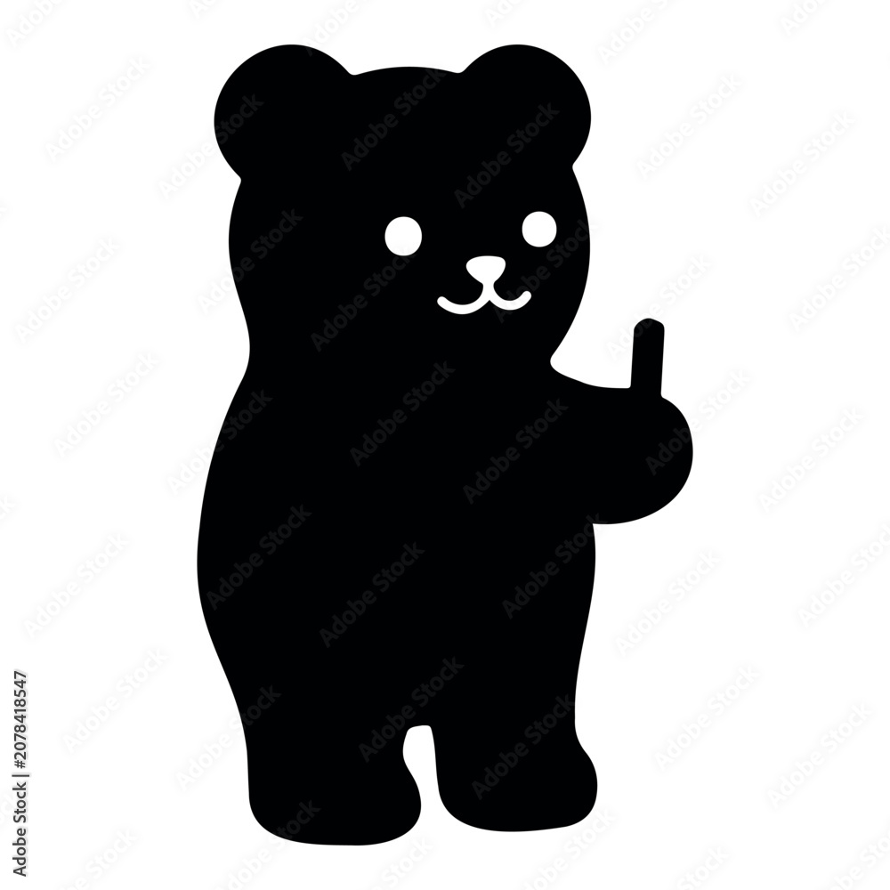 Naklejka premium Cute black silhouette of a standing bear giving a thumbs up gesture