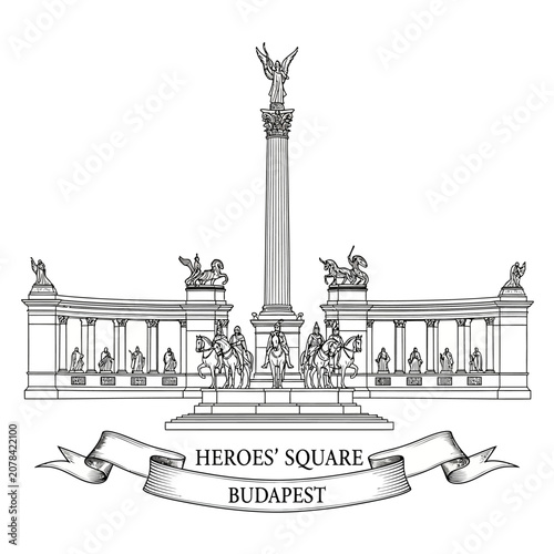 Heroes' Square Budapest Line Art Illustration