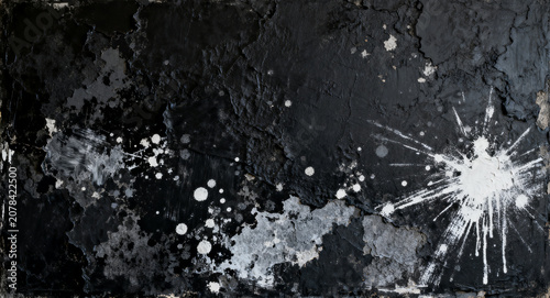 Dark Grunge Abstract Textured Surface With White Paint Splatter And Artistic Distressed Weathered Overlay Design