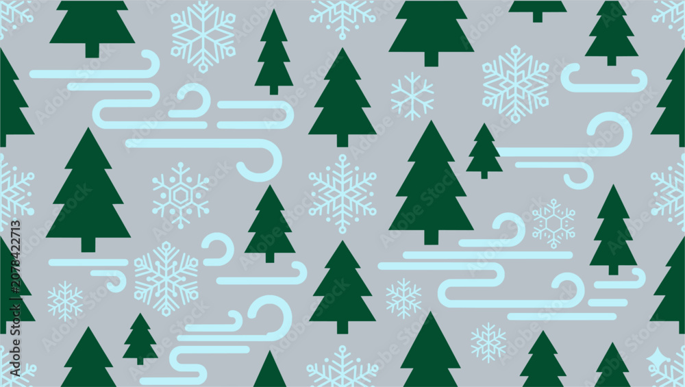 Fototapeta premium Winter Christmas Forest Seamless Pattern with Pine Trees