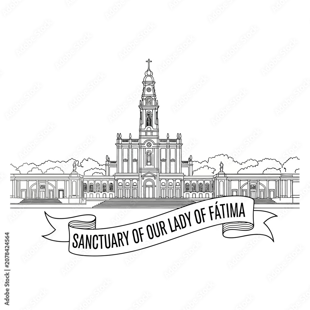 Fototapeta premium Sanctuary of Our Lady of Fatima Outline Illustration