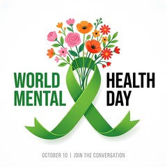 World mental health day awareness ribbon with flowers mental health matters