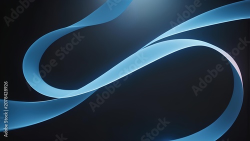Abstract elegant flowing blue luminous ribbons dancing in a dark futuristic digital space background