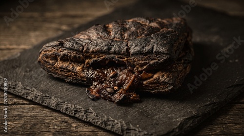 Burnt Charred Apple Turnover Pastry Closeup on Slate