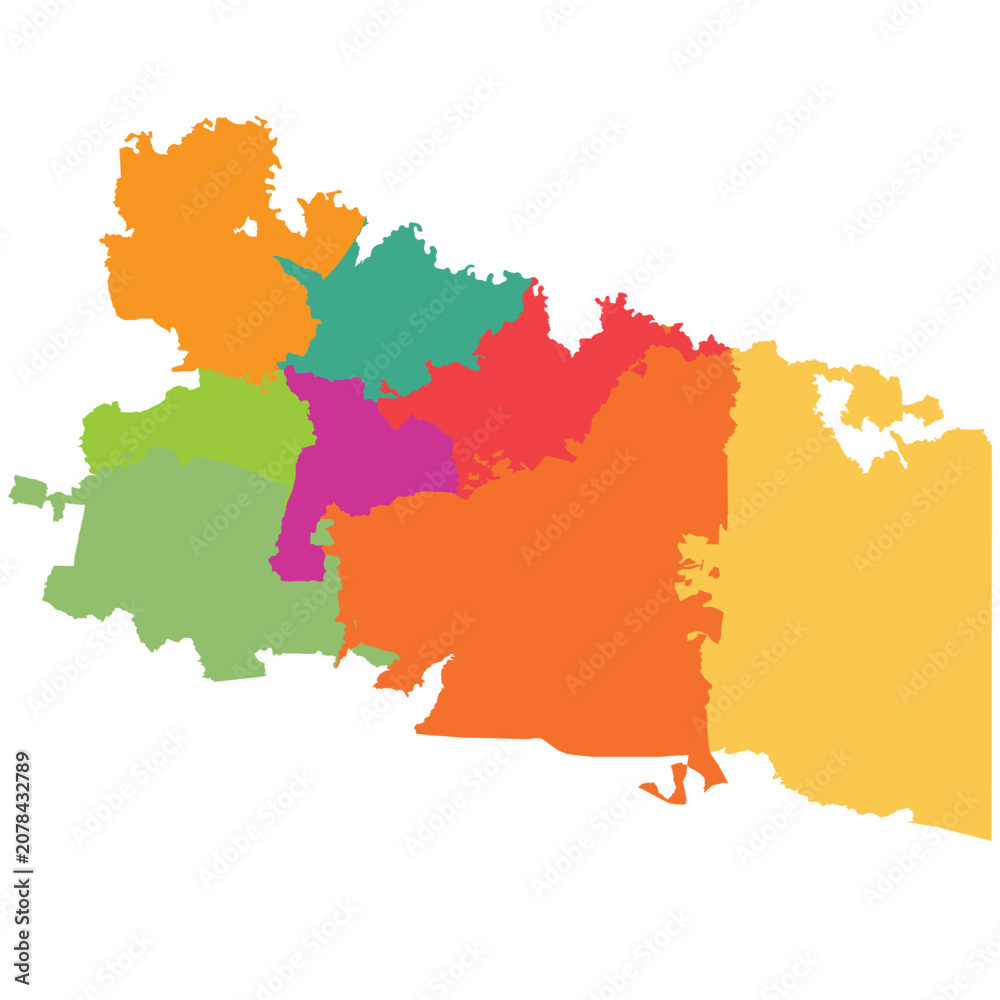 Obraz premium Detailed vector map of Highland Papua (Papua Pegunungan) province with 8 regencies.