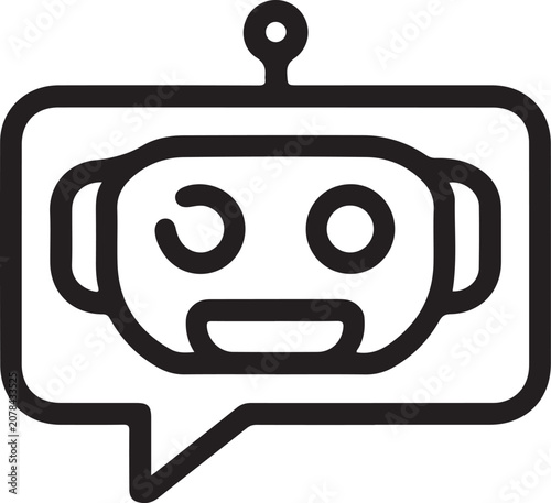 Cute Round Robot Cartoon Line Art 