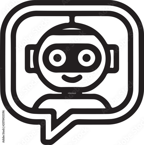 Cute Round Robot Cartoon Line Art 