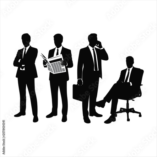 Business People Silhouette Collection, Corporate Professionals and Office Workers Black Vector Illustration