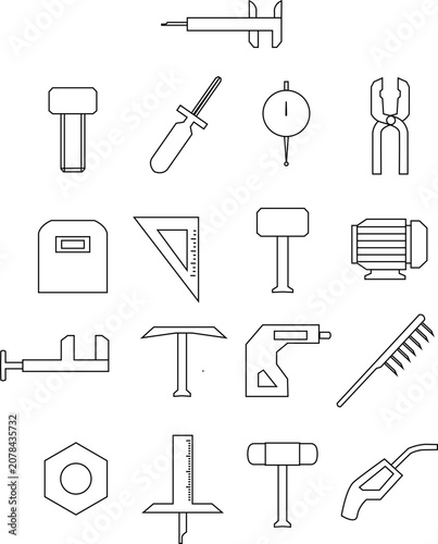фотографія Mechanical Workshop Measuring Equipment Line Icon Collection