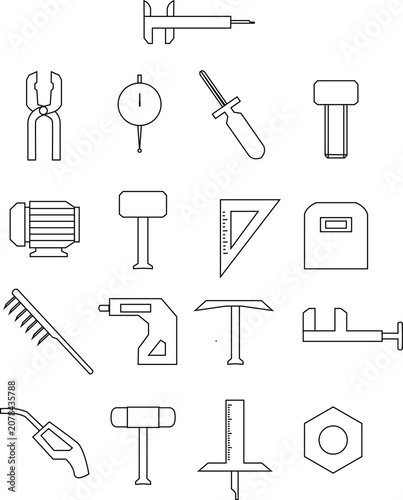 Photography Mechanical Measuring Tools Outline Icon Set Vector