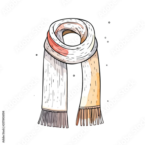 Hand drawn illustration of a cozy winter scarf with tassels.