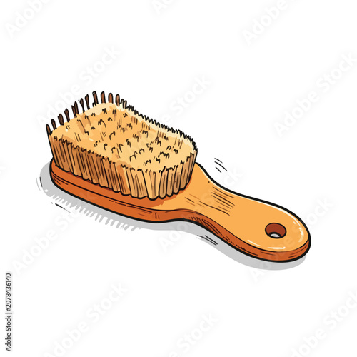 Hand drawn illustration of a wooden bath brush.