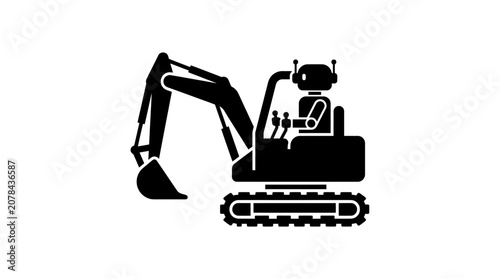 Robot operator manages the heavy excavation vehicle to streamline automated construction site workflows today.