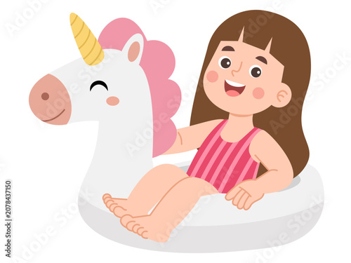 Girl Relaxing On A Unicorn Pool Float