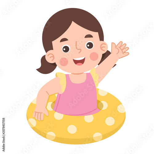 Girl Waving with Yellow Float