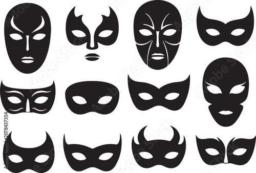 Fotografie Mask superhero carnival villain or burgar vector icon set