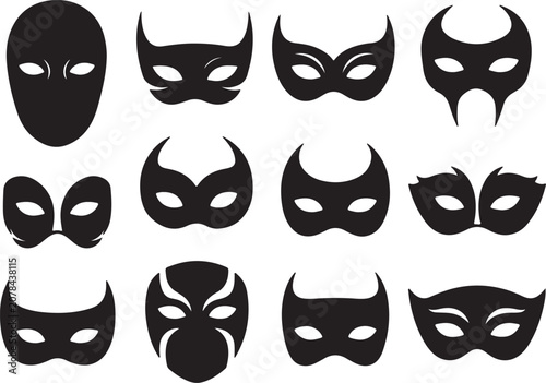 Konstfotografi Mask superhero carnival villain or burgar vector icon set