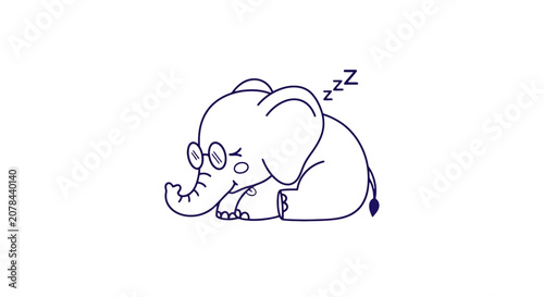 Obraz na plátně Sleeping Cartoon Elephant with Closed Eyes.