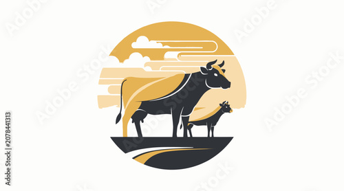 Mother cow and calf silhouette at sunrise.