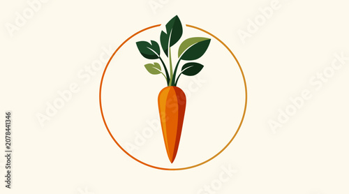 Fresh carrot with green leaves illustration.