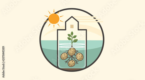Plant growth with coins and sunlight illustration.
