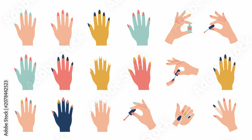 Hand manicure icons showing nail painting and various gestures.