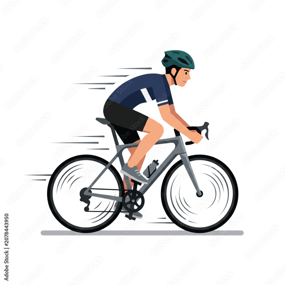 Fototapeta premium Young Man Riding Road Bicycle Flat Illustration
