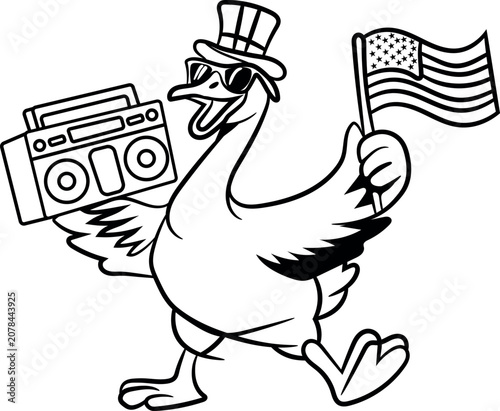 Patriotic goose with boombox and american flag