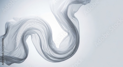Elegant white translucent fabric flows gracefully with soft, ethereal curves against a minimalist light gray backdrop for a serene look, graceful, backdrop, artistic