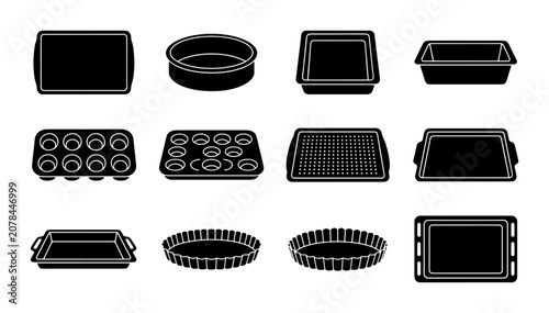 Photos Baking Pan Icons Set, Kitchenware Vector Collection, Assorted Bakeware Silhouett