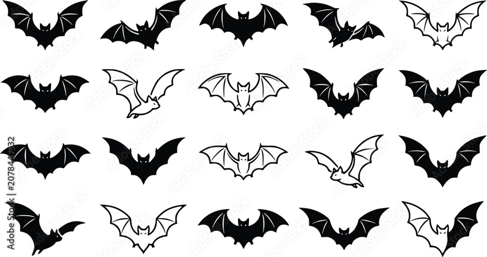 Fototapeta premium Halloween bat silhouettes spooky vector graphics for october 31st designs