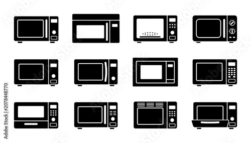 Photos Microwave Oven Icons Set, Kitchen Appliance Vector Graphics, Modern Home Cooking