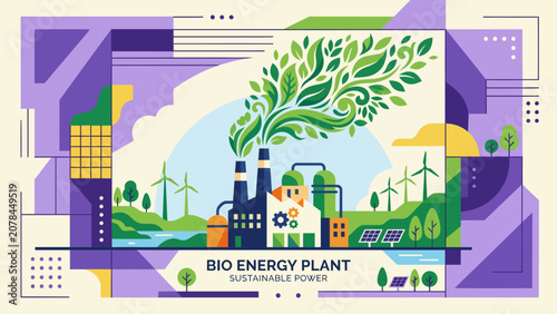 Foto Green bioenergy facility with clean technology and nature elements representing renewable energy and sustainable industry innovation
