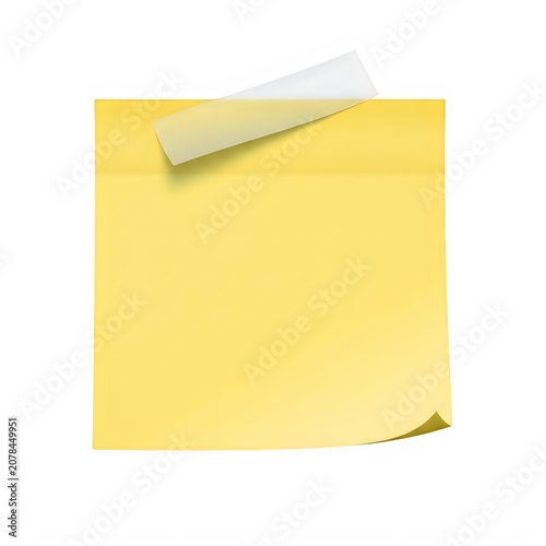Yellow Sticky Note with Adhesive Tape Isolated on White Background