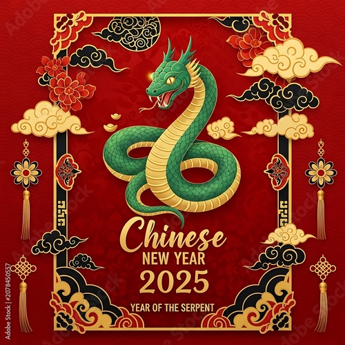 Chinese New Year 2025 Year of the Serpent Celebration Illustration.