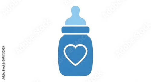Baby bottle icon blue container with heart on white background