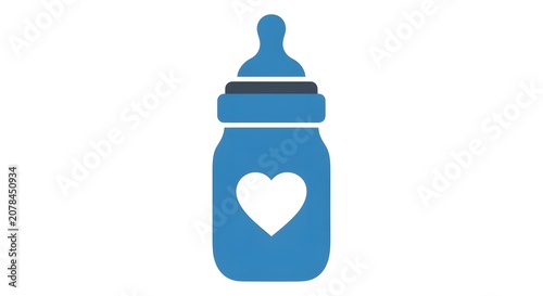 Baby bottle icon blue with a white heart for feeding