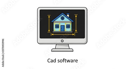Cad software displays house blueprint with precise measurements on computer screen