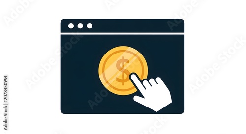 Click coin icon displaying a hand cursor clicking dollar on browser window