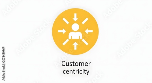 Customer centricity icon showing a person surrounded by inbound arrows
