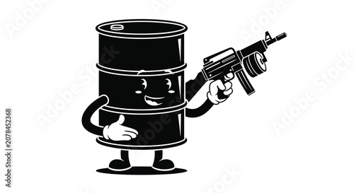 Cuadro en lienzo Anthropomorphic Oil Drum Holding Rifle Black Silhouette