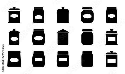 Bild auf Leinwand 15 Black Silhouette Food Storage Containers, Jars and Canisters Vector Icons Set
