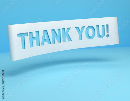 Thank you text on white paper cut out over blue background, gratitude concept AI.
