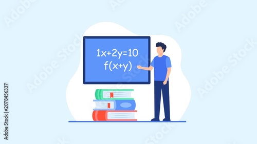 Teacher explaining algebra lesson on chalkboard animation